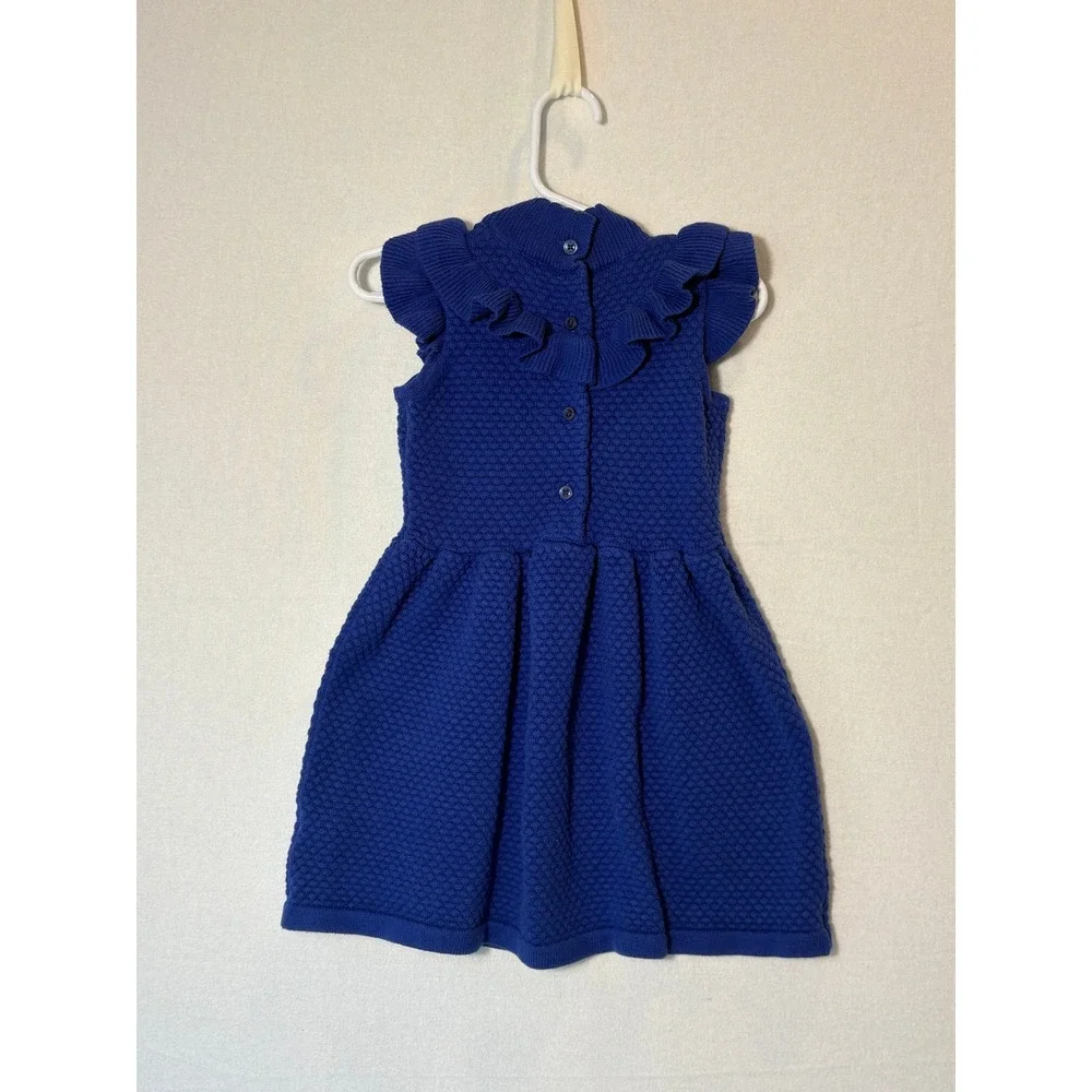 Janie and Jack Girls 2T‎ Royal Blue Ruffle Textured Knit Sweater Dress Mock Neck